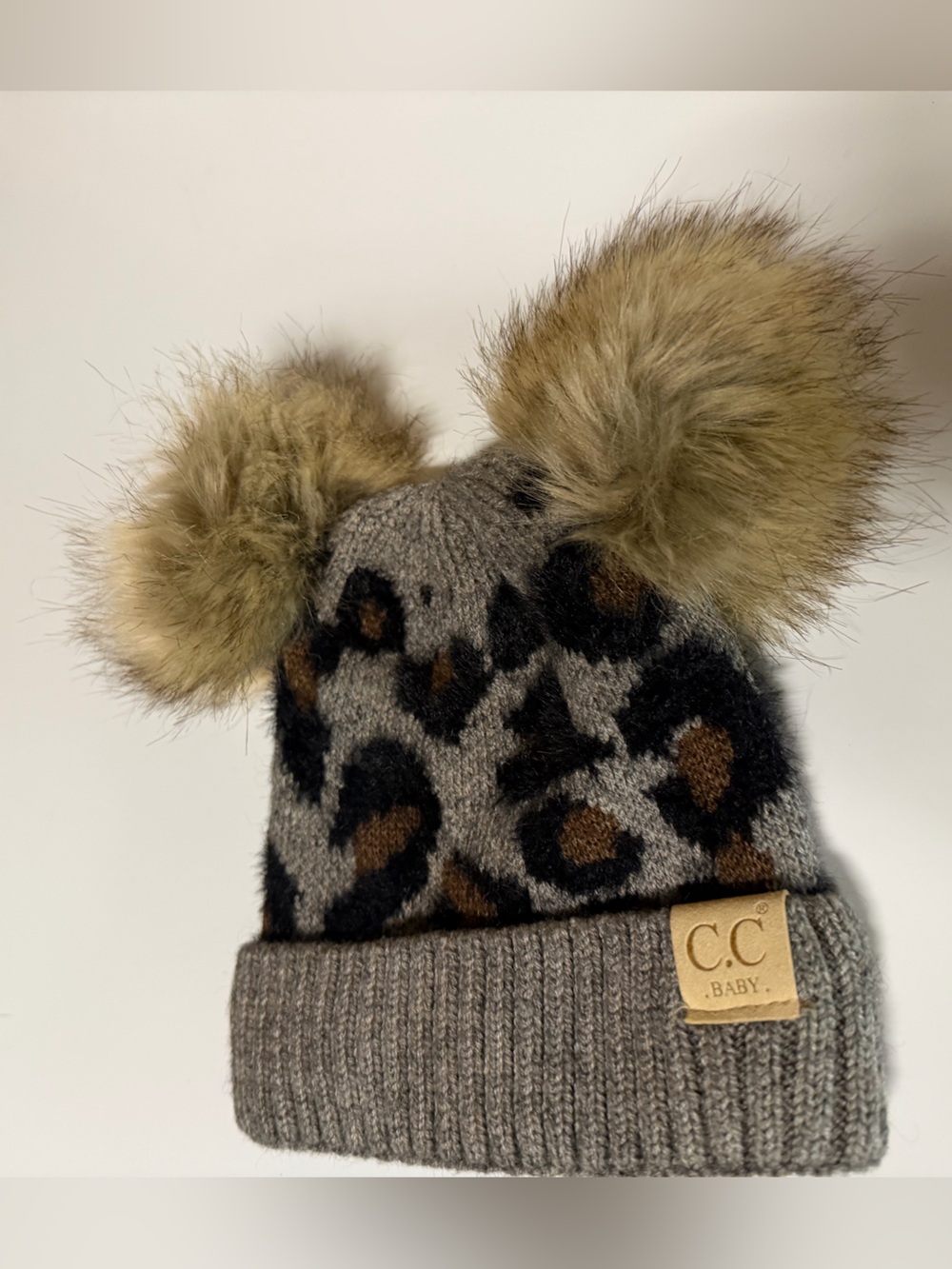 C.C. Beanie Baby Leopard Print Double Pom Knit Hat